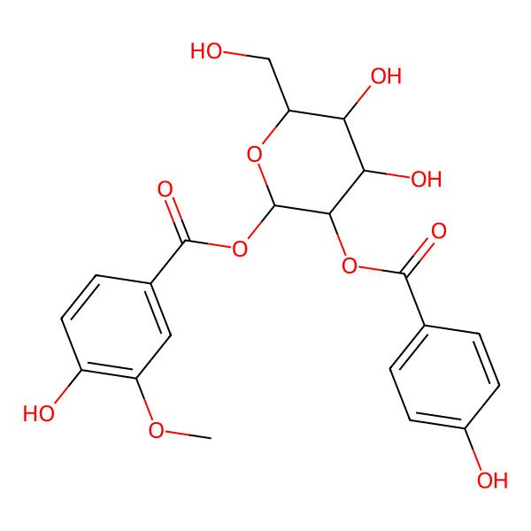 2D Structure of [(2S,3R,4S,5S,6R)-4,5-dihydroxy-3-(4-hydroxybenzoyl)oxy-6-(hydroxymethyl)oxan-2-yl] 4-hydroxy-3-methoxybenzoate