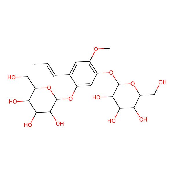2D Structure of (2R,3S,4S,5R,6S)-2-(hydroxymethyl)-6-[4-methoxy-2-[(E)-prop-1-enyl]-5-[(2S,3R,4S,5S,6R)-3,4,5-trihydroxy-6-(hydroxymethyl)oxan-2-yl]oxyphenoxy]oxane-3,4,5-triol