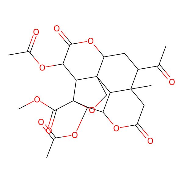 2D Structure of methyl (1R,4S,5S,6S,10R,11R,13R,16R,17S,18R)-11-acetyl-5,16-diacetyloxy-10-methyl-8,15-dioxo-3,7,14-trioxapentacyclo[8.7.1.01,13.04,17.06,18]octadecane-4-carboxylate