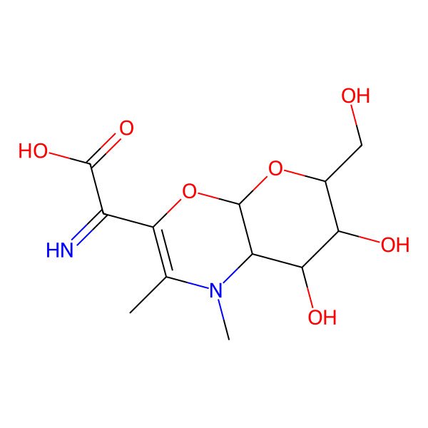 2D Structure of 2-[(4aR,6R,7R,8R,8aR)-7,8-dihydroxy-6-(hydroxymethyl)-1,2-dimethyl-6,7,8,8a-tetrahydro-4aH-pyrano[2,3-b][1,4]oxazin-3-yl]-2-iminoacetic acid