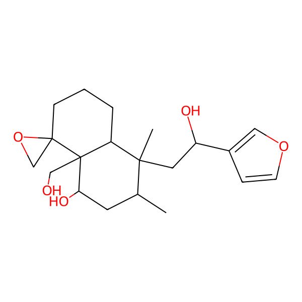 2D Structure of (1S,3R,4S,4aR,8R,8aR)-4-[(2R)-2-(furan-3-yl)-2-hydroxyethyl]-8a-(hydroxymethyl)-3,4-dimethylspiro[2,3,4a,5,6,7-hexahydro-1H-naphthalene-8,2'-oxirane]-1-ol