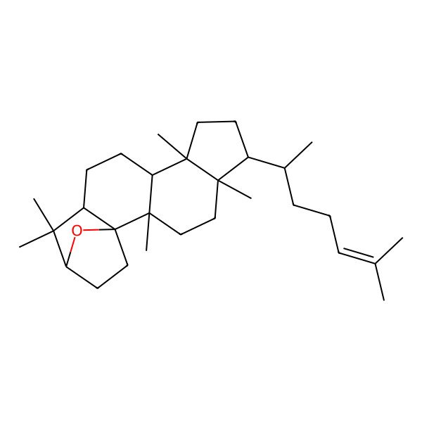 2D Structure of (1S,2S,5R,6R,9S,10S,13R,15R)-2,5,9,14,14-pentamethyl-6-[(2S)-6-methylhept-5-en-2-yl]-18-oxapentacyclo[13.2.1.01,13.02,10.05,9]octadecane