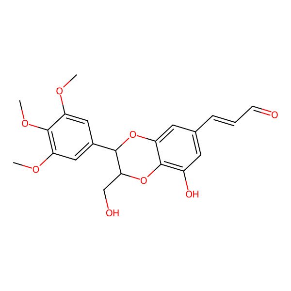 2D Structure of 3-[5-Hydroxy-3-(hydroxymethyl)-2-(3,4,5-trimethoxyphenyl)-2,3-dihydro-1,4-benzodioxin-7-yl]prop-2-enal
