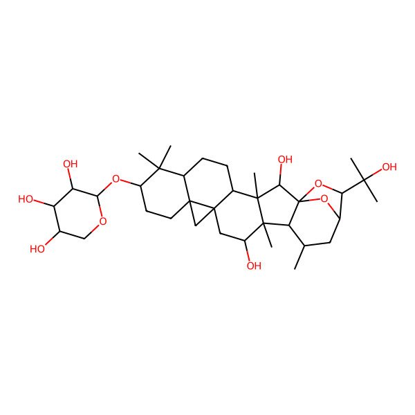 2D Structure of 2-[[2,16-Dihydroxy-22-(2-hydroxypropan-2-yl)-3,8,8,17,19-pentamethyl-23,24-dioxaheptacyclo[19.2.1.01,18.03,17.04,14.07,12.012,14]tetracosan-9-yl]oxy]oxane-3,4,5-triol