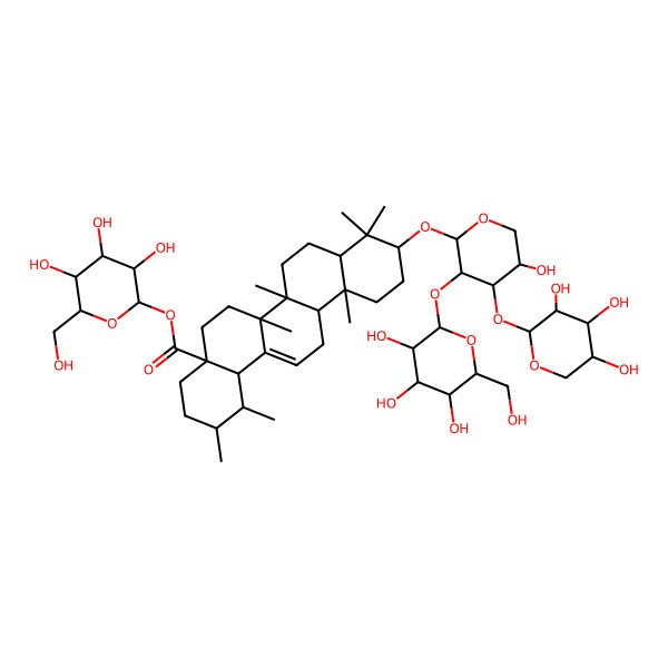 2D Structure of [(2S,3R,4S,5S,6R)-3,4,5-trihydroxy-6-(hydroxymethyl)oxan-2-yl] (1S,2R,4aS,6aR,6aS,6bR,8aR,10S,12aR,14bS)-10-[(2S,3R,4S,5S)-5-hydroxy-3-[(2S,3R,4S,5S,6R)-3,4,5-trihydroxy-6-(hydroxymethyl)oxan-2-yl]oxy-4-[(2S,3R,4S,5S)-3,4,5-trihydroxyoxan-2-yl]oxyoxan-2-yl]oxy-1,2,6a,6b,9,9,12a-heptamethyl-2,3,4,5,6,6a,7,8,8a,10,11,12,13,14b-tetradecahydro-1H-picene-4a-carboxylate