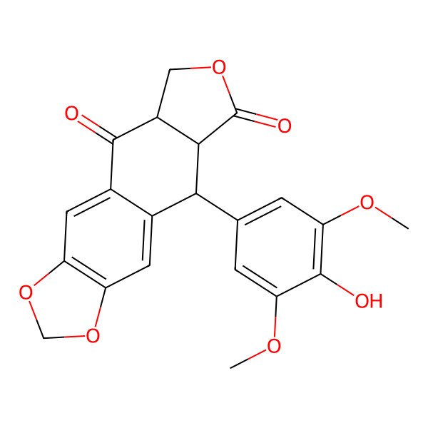 2D Structure of (5aS,8aR,9R)-9-(4-hydroxy-3,5-dimethoxyphenyl)-5a,6,8a,9-tetrahydro-[2]benzofuro[5,6-f][1,3]benzodioxole-5,8-dione
