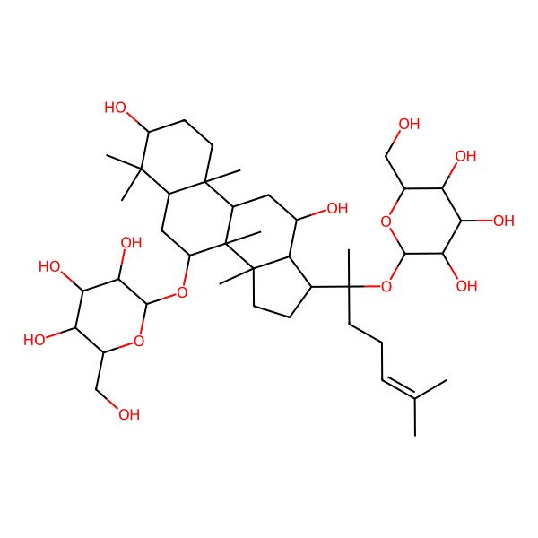 2D Structure of 2-[[3,12-dihydroxy-4,4,8,10,14-pentamethyl-17-[6-methyl-2-[3,4,5-trihydroxy-6-(hydroxymethyl)oxan-2-yl]oxyhept-5-en-2-yl]-2,3,5,6,7,9,11,12,13,15,16,17-dodecahydro-1H-cyclopenta[a]phenanthren-7-yl]oxy]-6-(hydroxymethyl)oxane-3,4,5-triol