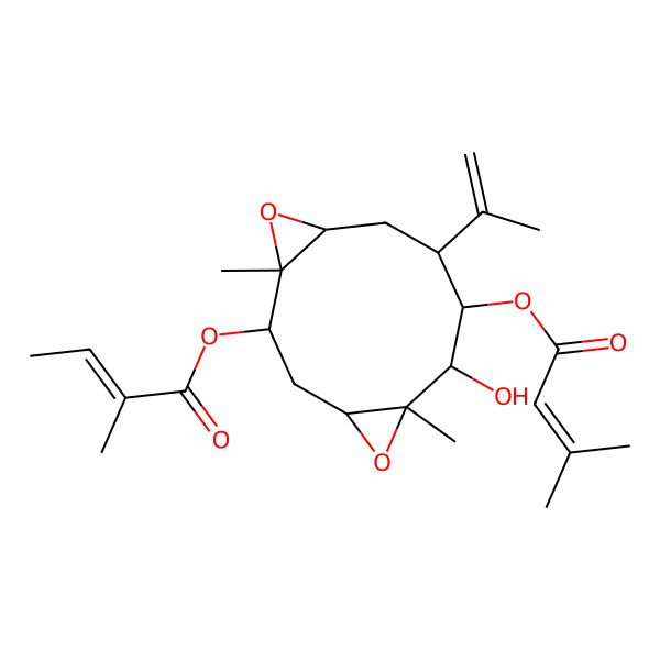 2D Structure of [7-Hydroxy-1,6-dimethyl-8-(3-methylbut-2-enoyloxy)-9-prop-1-en-2-yl-5,12-dioxatricyclo[9.1.0.04,6]dodecan-2-yl] 2-methylbut-2-enoate