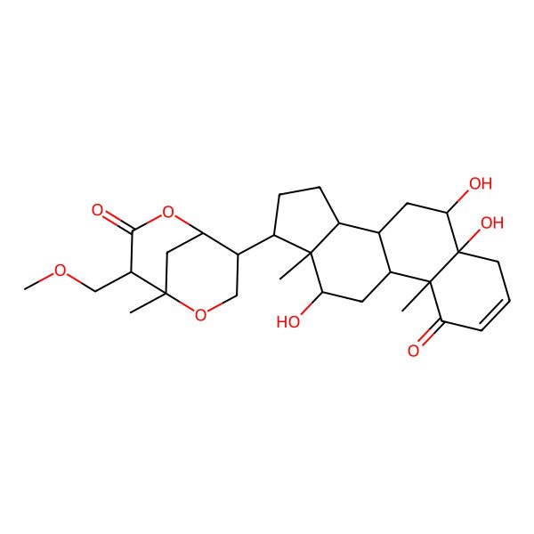 2D Structure of 4-(methoxymethyl)-5-methyl-8-(5,6,12-trihydroxy-10,13-dimethyl-1-oxo-6,7,8,9,11,12,14,15,16,17-decahydro-4H-cyclopenta[a]phenanthren-17-yl)-2,6-dioxabicyclo[3.3.1]nonan-3-one