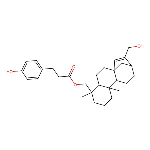 2D Structure of [14-(Hydroxymethyl)-5,9-dimethyl-5-tetracyclo[11.2.1.01,10.04,9]hexadec-14-enyl]methyl 3-(4-hydroxyphenyl)propanoate