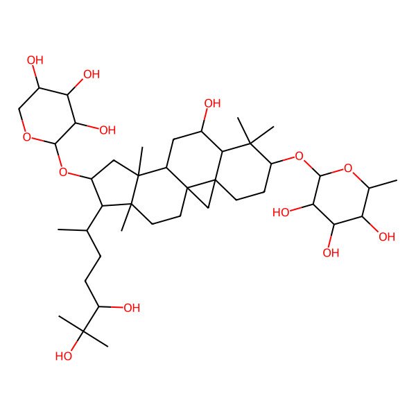 2D Structure of 2-[[15-(5,6-Dihydroxy-6-methylheptan-2-yl)-9-hydroxy-7,7,12,16-tetramethyl-14-(3,4,5-trihydroxyoxan-2-yl)oxy-6-pentacyclo[9.7.0.01,3.03,8.012,16]octadecanyl]oxy]-6-methyloxane-3,4,5-triol