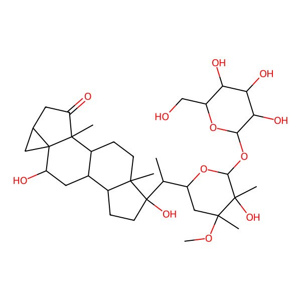 2D Structure of (1S,2R,5S,7R,8R,10S,11S,14S,15S)-8,14-dihydroxy-14-[(1R)-1-[(2R,4R,5R,6S)-5-hydroxy-4-methoxy-4,5-dimethyl-6-[(2S,3R,4S,5S,6R)-3,4,5-trihydroxy-6-(hydroxymethyl)oxan-2-yl]oxyoxan-2-yl]ethyl]-2,15-dimethylpentacyclo[8.7.0.02,7.05,7.011,15]heptadecan-3-one