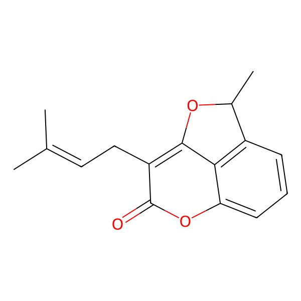 2D Structure of (3R)-3-methyl-11-(3-methylbut-2-enyl)-2,9-dioxatricyclo[6.3.1.04,12]dodeca-1(11),4(12),5,7-tetraen-10-one