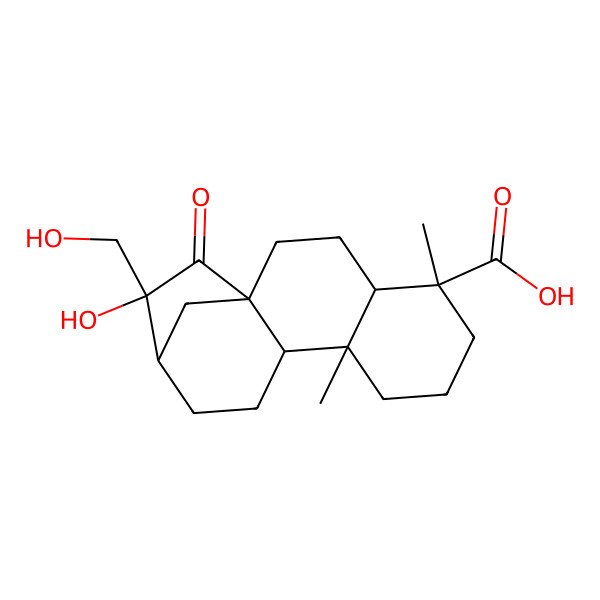 2D Structure of 14-Hydroxy-14-(hydroxymethyl)-5,9-dimethyl-15-oxotetracyclo[11.2.1.01,10.04,9]hexadecane-5-carboxylic acid
