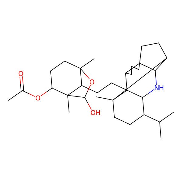 2D Structure of [7-hydroxy-1,5-dimethyl-8-[2-[(3S,7S)-1-methyl-14-propan-2-yl-12-azapentacyclo[8.6.0.02,13.03,7.07,11]hexadecan-2-yl]ethyl]-6-oxabicyclo[3.2.1]octan-2-yl] acetate