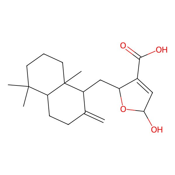 2D Structure of (2R,5S)-2-[[(1S,4aS,8aS)-5,5,8a-trimethyl-2-methylidene-3,4,4a,6,7,8-hexahydro-1H-naphthalen-1-yl]methyl]-5-hydroxy-2,5-dihydrofuran-3-carboxylic acid