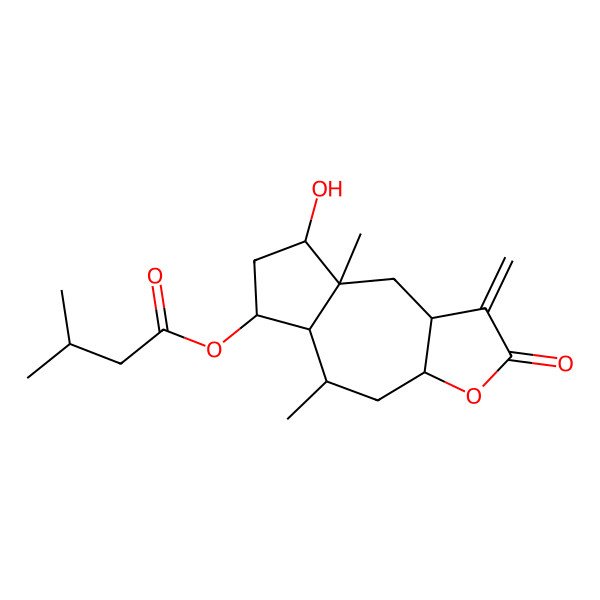 2D Structure of (8-hydroxy-5,8a-dimethyl-1-methylidene-2-oxo-4,5,5a,6,7,8,9,9a-octahydro-3aH-azuleno[6,5-b]furan-6-yl) 3-methylbutanoate