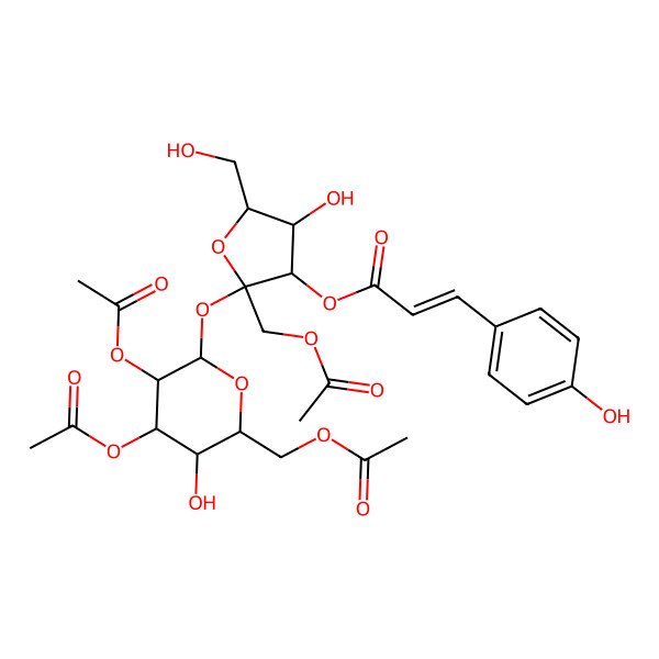 2D Structure of [(2S,3S,4R,5R)-2-(acetyloxymethyl)-2-[(2R,3R,4S,5R,6R)-3,4-diacetyloxy-6-(acetyloxymethyl)-5-hydroxyoxan-2-yl]oxy-4-hydroxy-5-(hydroxymethyl)oxolan-3-yl] (E)-3-(4-hydroxyphenyl)prop-2-enoate