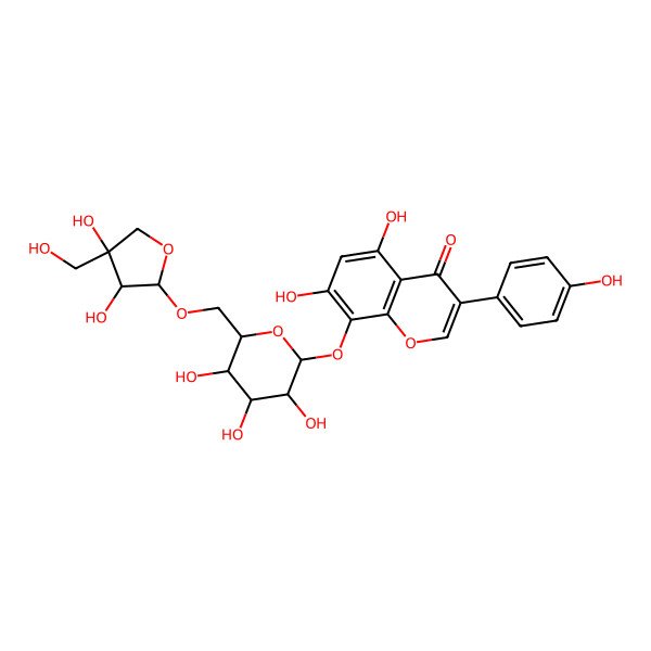 2D Structure of 8-[(2S,3R,4S,5S,6R)-6-[[(2R,3R,4R)-3,4-dihydroxy-4-(hydroxymethyl)oxolan-2-yl]oxymethyl]-3,4,5-trihydroxyoxan-2-yl]oxy-5,7-dihydroxy-3-(4-hydroxyphenyl)chromen-4-one