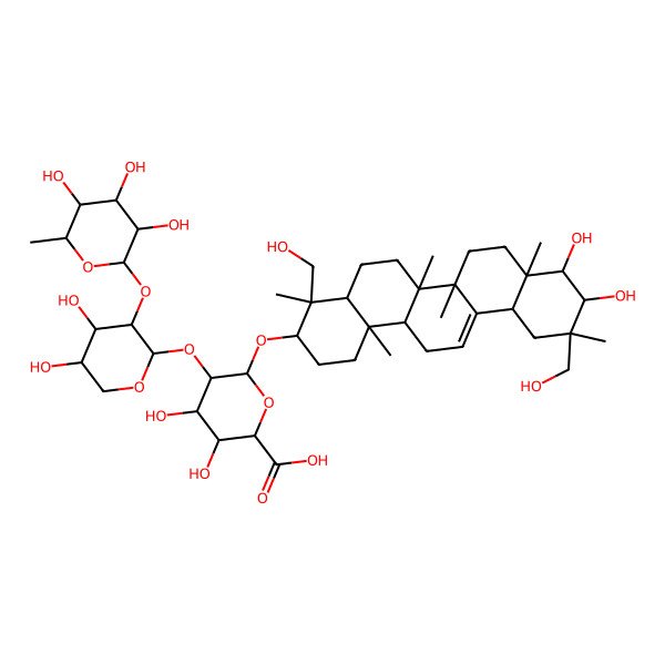 2D Structure of (2S,3S,4S,5R,6R)-6-[[(3S,4S,4aR,6aR,6bS,8aR,9S,10R,11R,12aS,14aR,14bR)-9,10-dihydroxy-4,11-bis(hydroxymethyl)-4,6a,6b,8a,11,14b-hexamethyl-1,2,3,4a,5,6,7,8,9,10,12,12a,14,14a-tetradecahydropicen-3-yl]oxy]-5-[(2S,3R,4S,5S)-4,5-dihydroxy-3-[(2S,3R,4R,5R,6S)-3,4,5-trihydroxy-6-methyloxan-2-yl]oxyoxan-2-yl]oxy-3,4-dihydroxyoxane-2-carboxylic acid