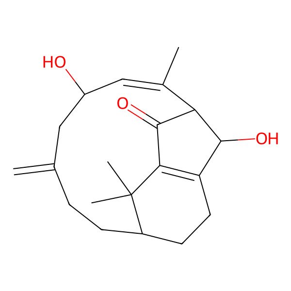 2D Structure of (3S,4Z,6R,11R,16R)-6,16-dihydroxy-4,15,15-trimethyl-8-methylidenetricyclo[9.3.1.13,14]hexadeca-1(14),4-dien-2-one