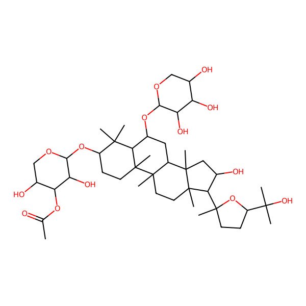 2D Structure of [3,5-Dihydroxy-2-[[16-hydroxy-17-[5-(2-hydroxypropan-2-yl)-2-methyloxolan-2-yl]-4,4,9,10,13,14-hexamethyl-6-(3,4,5-trihydroxyoxan-2-yl)oxy-1,2,3,5,6,7,8,11,12,15,16,17-dodecahydrocyclopenta[a]phenanthren-3-yl]oxy]oxan-4-yl] acetate