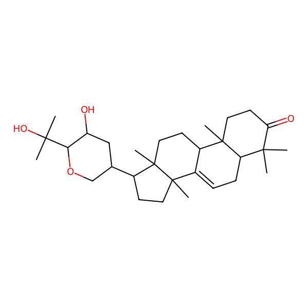 2D Structure of (5R,9R,10R,13S,14S,17S)-17-[(3R,5S,6S)-5-hydroxy-6-(2-hydroxypropan-2-yl)oxan-3-yl]-4,4,10,13,14-pentamethyl-1,2,5,6,9,11,12,15,16,17-decahydrocyclopenta[a]phenanthren-3-one