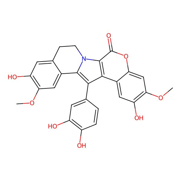 2D Structure of 12-(3,4-Dihydroxyphenyl)-8,17-dihydroxy-7,16-dimethoxy-4-oxa-1-azapentacyclo[11.8.0.02,11.05,10.014,19]henicosa-2(11),5,7,9,12,14,16,18-octaen-3-one