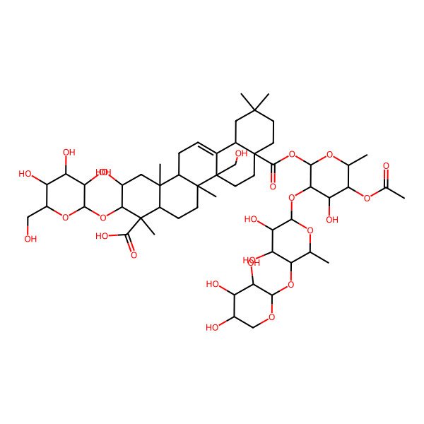 2D Structure of 8a-[5-Acetyloxy-3-[3,4-dihydroxy-6-methyl-5-(3,4,5-trihydroxyoxan-2-yl)oxyoxan-2-yl]oxy-4-hydroxy-6-methyloxan-2-yl]oxycarbonyl-2-hydroxy-6b-(hydroxymethyl)-4,6a,11,11,14b-pentamethyl-3-[3,4,5-trihydroxy-6-(hydroxymethyl)oxan-2-yl]oxy-1,2,3,4a,5,6,7,8,9,10,12,12a,14,14a-tetradecahydropicene-4-carboxylic acid