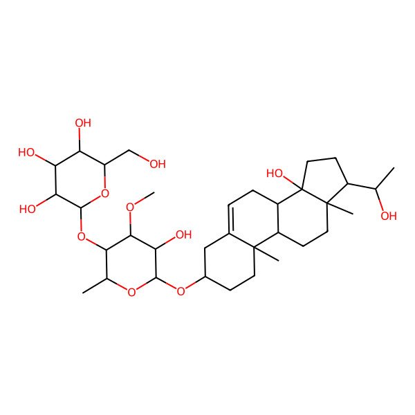 2D Structure of (2S,3R,4S,5S,6R)-2-[(2R,3S,4R,5R,6R)-5-hydroxy-6-[[(3S,8R,9S,10R,13R,14S,17S)-14-hydroxy-17-(1-hydroxyethyl)-10,13-dimethyl-1,2,3,4,7,8,9,11,12,15,16,17-dodecahydrocyclopenta[a]phenanthren-3-yl]oxy]-4-methoxy-2-methyloxan-3-yl]oxy-6-(hydroxymethyl)oxane-3,4,5-triol