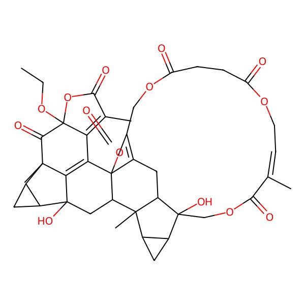 2D Structure of (1S,2S,4S,5S,7R,8S,10S,16R,28E,33S,34S,36R,37R)-10-ethoxy-4,33-dihydroxy-1,8,13,29-tetramethyl-11,17,21,26,31-pentaoxadecacyclo[17.17.3.14,8.02,16.05,7.010,14.016,39.033,37.034,36.015,40]tetraconta-13,15(40),19(39),28-tetraene-9,12,18,22,25,30-hexone