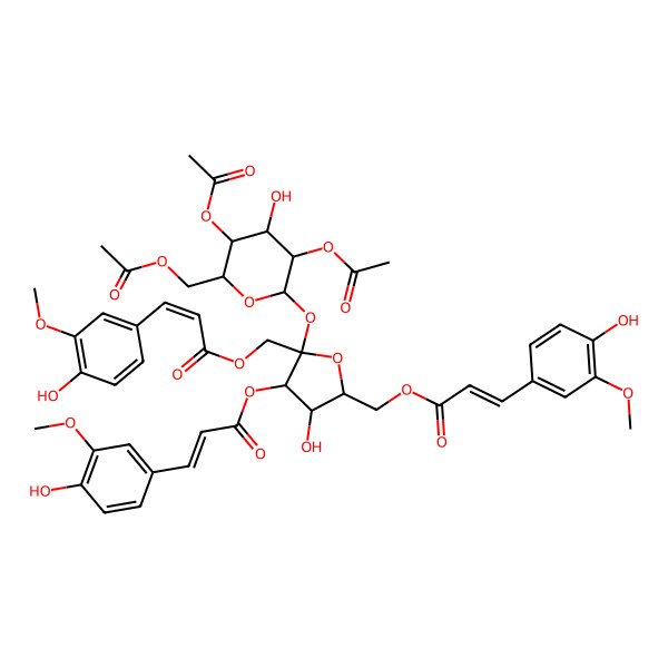 2D Structure of [5-[3,5-Diacetyloxy-6-(acetyloxymethyl)-4-hydroxyoxan-2-yl]oxy-3-hydroxy-4-[3-(4-hydroxy-3-methoxyphenyl)prop-2-enoyloxy]-5-[3-(4-hydroxy-3-methoxyphenyl)prop-2-enoyloxymethyl]oxolan-2-yl]methyl 3-(4-hydroxy-3-methoxyphenyl)prop-2-enoate