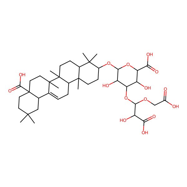 2D Structure of (2S,3S,4S,5R,6R)-6-[[(3S,4aR,6aR,6bS,8aS,12aS,14aR,14bR)-8a-carboxy-4,4,6a,6b,11,11,14b-heptamethyl-1,2,3,4a,5,6,7,8,9,10,12,12a,14,14a-tetradecahydropicen-3-yl]oxy]-4-[(1S,2R)-2-carboxy-1-(carboxymethoxy)-2-hydroxyethoxy]-3,5-dihydroxyoxane-2-carboxylic acid