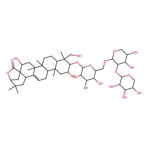 2D Structure of (1R,2S,4S,5R,8R,9R,10R,11S,13R,14R,18S,21S)-10-[(2R,3R,4S,5S,6R)-6-[[(2S,3R,4S,5S)-4,5-dihydroxy-3-[(2S,3R,4S,5R)-3,4,5-trihydroxyoxan-2-yl]oxyoxan-2-yl]oxymethyl]-3,4,5-trihydroxyoxan-2-yl]oxy-2,11-dihydroxy-9-(hydroxymethyl)-4,5,9,13,20,20-hexamethyl-22-oxahexacyclo[19.2.1.01,18.04,17.05,14.08,13]tetracos-16-en-23-one