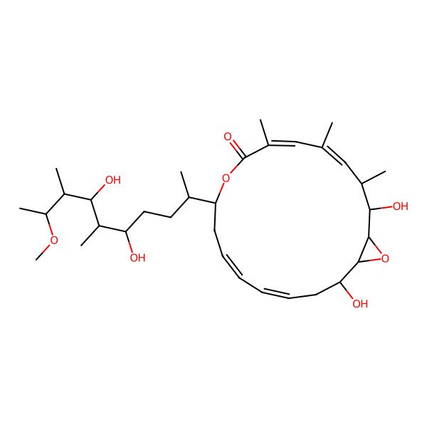 2D Structure of (1S,2S,3R,4Z,6Z,10S,12Z,14Z)-10-[(5S,6R,7R,8S,9S)-5,7-Dihydroxy-9-methoxy-6,8-dimethyldecan-2-YL]-2,17-dihydroxy-3,5,7-trimethyl-9,19-dioxabicyclo[16.1.0]nonadeca-4,6,12,14-tetraen-8-one