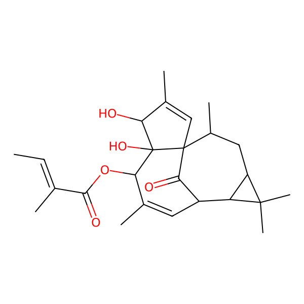 2D Structure of [(1S,4S,5R,6R,9S,10R,12R,14R)-4,5-dihydroxy-3,7,11,11,14-pentamethyl-15-oxo-6-tetracyclo[7.5.1.01,5.010,12]pentadeca-2,7-dienyl] (Z)-2-methylbut-2-enoate