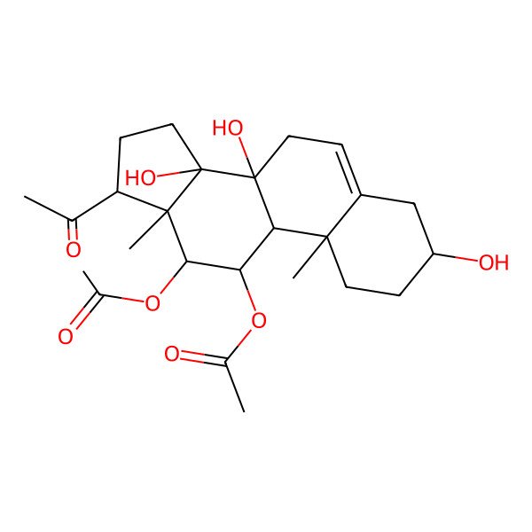 2D Structure of (17-acetyl-12-acetyloxy-3,8,14-trihydroxy-10,13-dimethyl-2,3,4,7,9,11,12,15,16,17-decahydro-1H-cyclopenta[a]phenanthren-11-yl) acetate