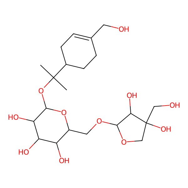 2D Structure of (2R,3S,4S,5R,6S)-2-[[(2R,3R,4R)-3,4-dihydroxy-4-(hydroxymethyl)oxolan-2-yl]oxymethyl]-6-[2-[(1S)-4-(hydroxymethyl)cyclohex-3-en-1-yl]propan-2-yloxy]oxane-3,4,5-triol