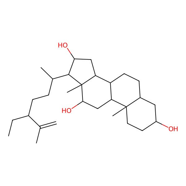 2D Structure of 17-(5-ethyl-6-methylhept-6-en-2-yl)-10,13-dimethyl-2,3,4,5,6,7,8,9,11,12,14,15,16,17-tetradecahydro-1H-cyclopenta[a]phenanthrene-3,12,16-triol