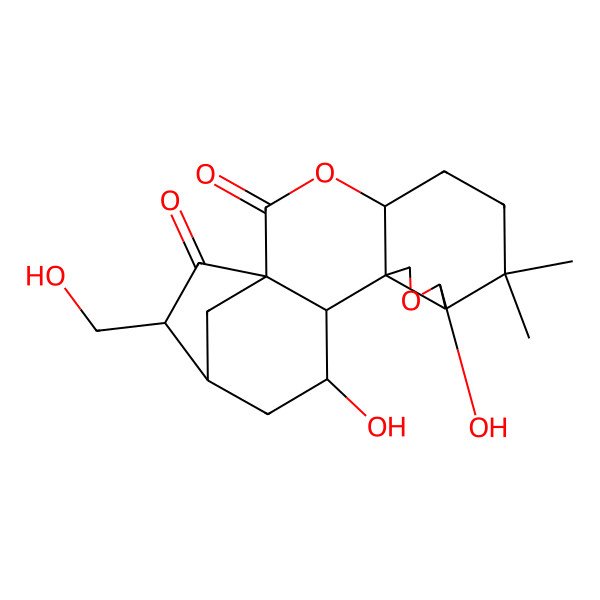 2D Structure of 9,14-Dihydroxy-17-(hydroxymethyl)-7,7-dimethyl-3,10-dioxapentacyclo[14.2.1.01,13.04,12.08,12]nonadecane-2,18-dione