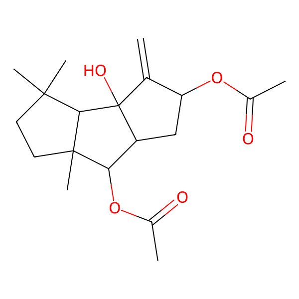 2D Structure of [(3aS,3bS,5S,6aR,7S,7aR)-7-acetyloxy-3b-hydroxy-3,3,7a-trimethyl-4-methylidene-2,3a,5,6,6a,7-hexahydro-1H-cyclopenta[a]pentalen-5-yl] acetate