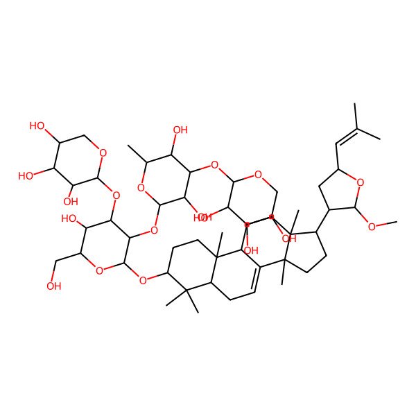 2D Structure of 2-[3,5-dihydroxy-2-[5-hydroxy-6-(hydroxymethyl)-2-[[17-[2-methoxy-5-(2-methylprop-1-enyl)oxolan-3-yl]-4,4,10,13,14-pentamethyl-2,3,5,6,9,11,12,15,16,17-decahydro-1H-cyclopenta[a]phenanthren-3-yl]oxy]-4-(3,4,5-trihydroxyoxan-2-yl)oxyoxan-3-yl]oxy-6-methyloxan-4-yl]oxyoxane-3,4,5-triol