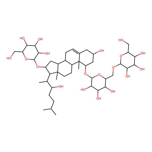 2D Structure of (2R,3R,4S,5R,6R)-2-(hydroxymethyl)-6-[[(2R,3S,4S,5R,6R)-3,4,5-trihydroxy-6-[[(1R,3R,8S,9S,10R,14S,16S,17R)-3-hydroxy-17-[(2S,3S)-3-hydroxy-6-methylheptan-2-yl]-10,13-dimethyl-16-[(2R,3R,4S,5S,6R)-3,4,5-trihydroxy-6-(hydroxymethyl)oxan-2-yl]oxy-2,3,4,7,8,9,11,12,14,15,16,17-dodecahydro-1H-cyclopenta[a]phenanthren-1-yl]oxy]oxan-2-yl]methoxy]oxane-3,4,5-triol