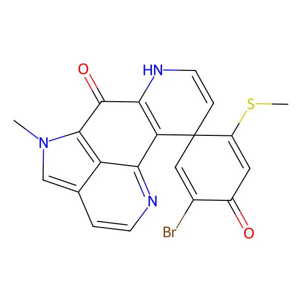 2D Structure of (3S)-2'-bromo-10-methyl-5'-methylsulfanylspiro[6,10,15-triazatetracyclo[7.6.1.02,7.012,16]hexadeca-1(15),2(7),4,9(16),11,13-hexaene-3,4'-cyclohexa-2,5-diene]-1',8-dione