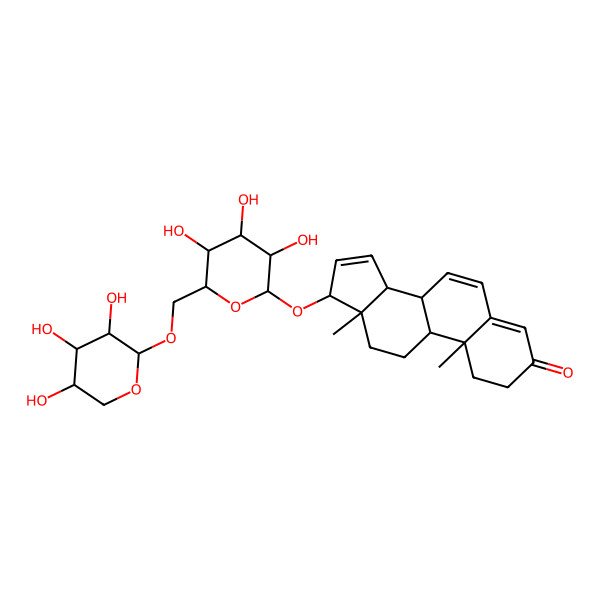 2D Structure of 10,13-Dimethyl-17-[3,4,5-trihydroxy-6-[(3,4,5-trihydroxyoxan-2-yl)oxymethyl]oxan-2-yl]oxy-1,2,8,9,11,12,14,17-octahydrocyclopenta[a]phenanthren-3-one