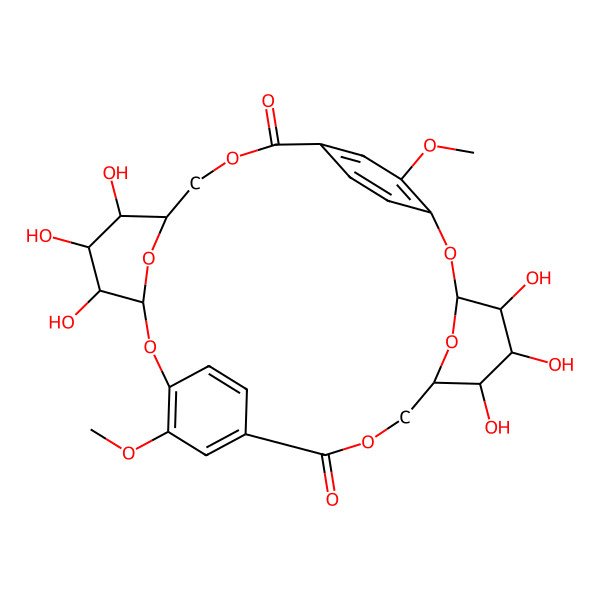 2D Structure of (3S,4R,5S,6S,7R,16S,17R,18S,19S,20R)-4,5,6,17,18,19-hexahydroxy-13,26-dimethoxy-2,9,15,22,29,32-hexaoxapentacyclo[22.2.2.211,14.13,7.116,20]dotriaconta-1(26),11,13,24,27,30-hexaene-10,23-dione