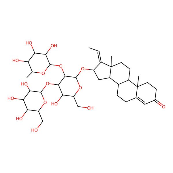 2D Structure of (8R,9S,10R,13S,14S,16S,17Z)-17-ethylidene-16-[(2R,3R,4S,5R,6R)-5-hydroxy-6-(hydroxymethyl)-4-[(2S,3R,4S,5S,6R)-3,4,5-trihydroxy-6-(hydroxymethyl)oxan-2-yl]oxy-3-[(2R,3R,4R,5R,6S)-3,4,5-trihydroxy-6-methyloxan-2-yl]oxyoxan-2-yl]oxy-10,13-dimethyl-2,6,7,8,9,11,12,14,15,16-decahydro-1H-cyclopenta[a]phenanthren-3-one