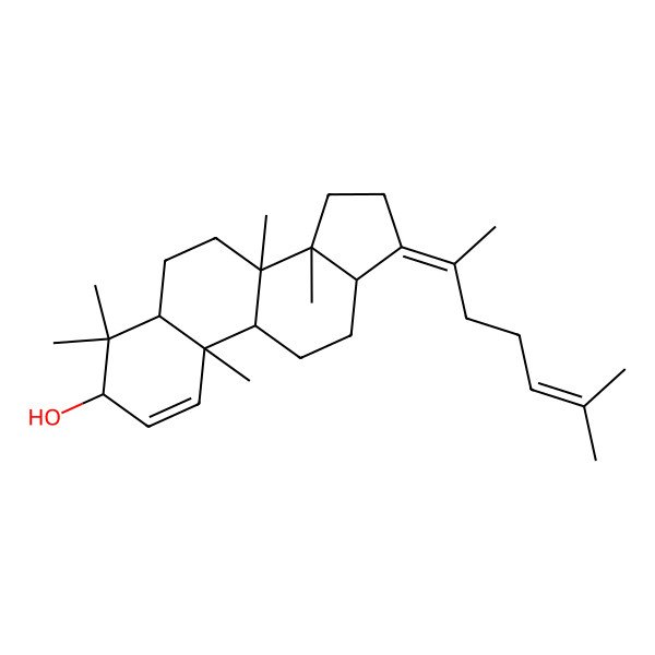 2D Structure of 3beta-Hydroxy-4beta-methylfusida-17(20)(16, 21-cis), 24-diene (3beta-hydroxy-protosta-17(20)(16, 21-cis), 24-diene)