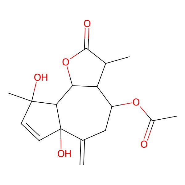 2D Structure of (6a,9-Dihydroxy-3,9-dimethyl-6-methylidene-2-oxo-3,3a,4,5,9a,9b-hexahydroazuleno[4,5-b]furan-4-yl) acetate