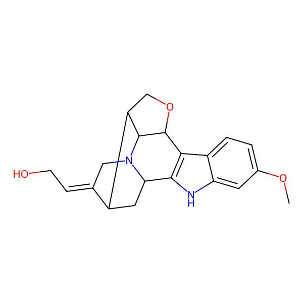2D Structure of (2E)-2-[(2S,4R,8R,9S,12R)-17-methoxy-11-oxa-7,20-diazahexacyclo[11.7.0.02,7.04,9.08,12.014,19]icosa-1(13),14(19),15,17-tetraen-5-ylidene]ethanol